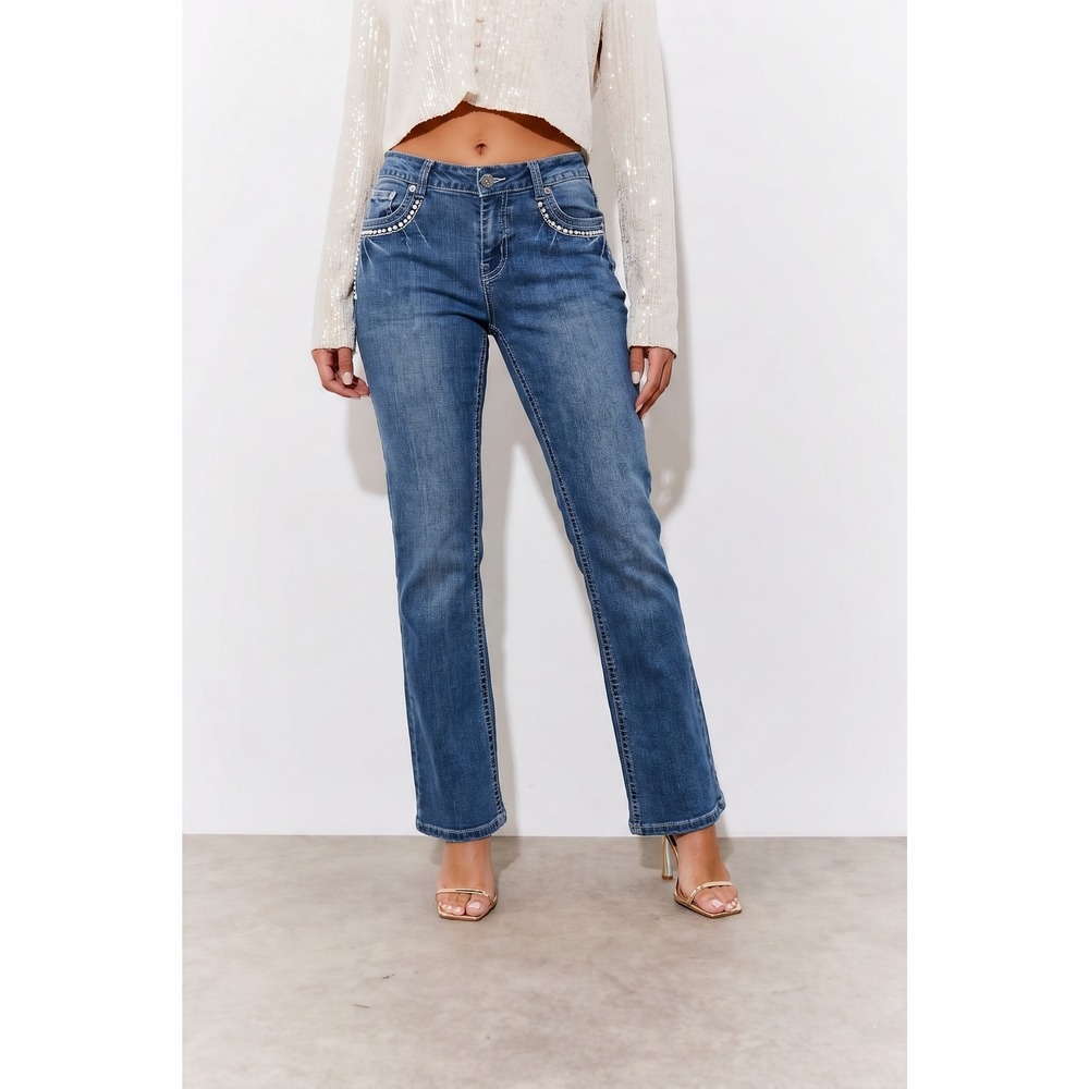 Roz‎ & Ali Womens Blue Embellished Bootcut Jeans Size 12 Average Medium Wash Y2K